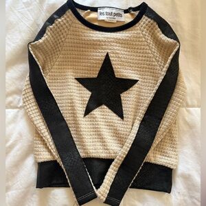 Girls les tout petite Star faux leather mixed sweater